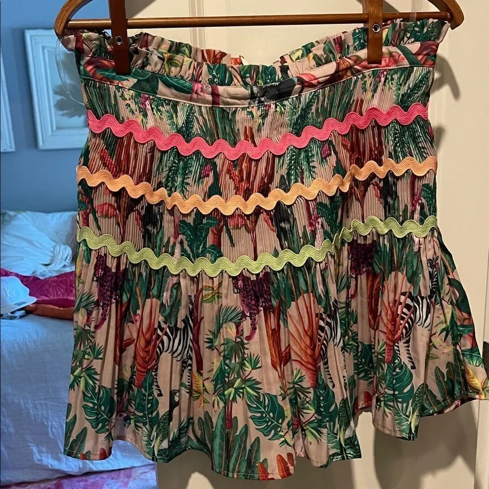 Entro Jungle Print Mini Skirt with Pink and Green Accents